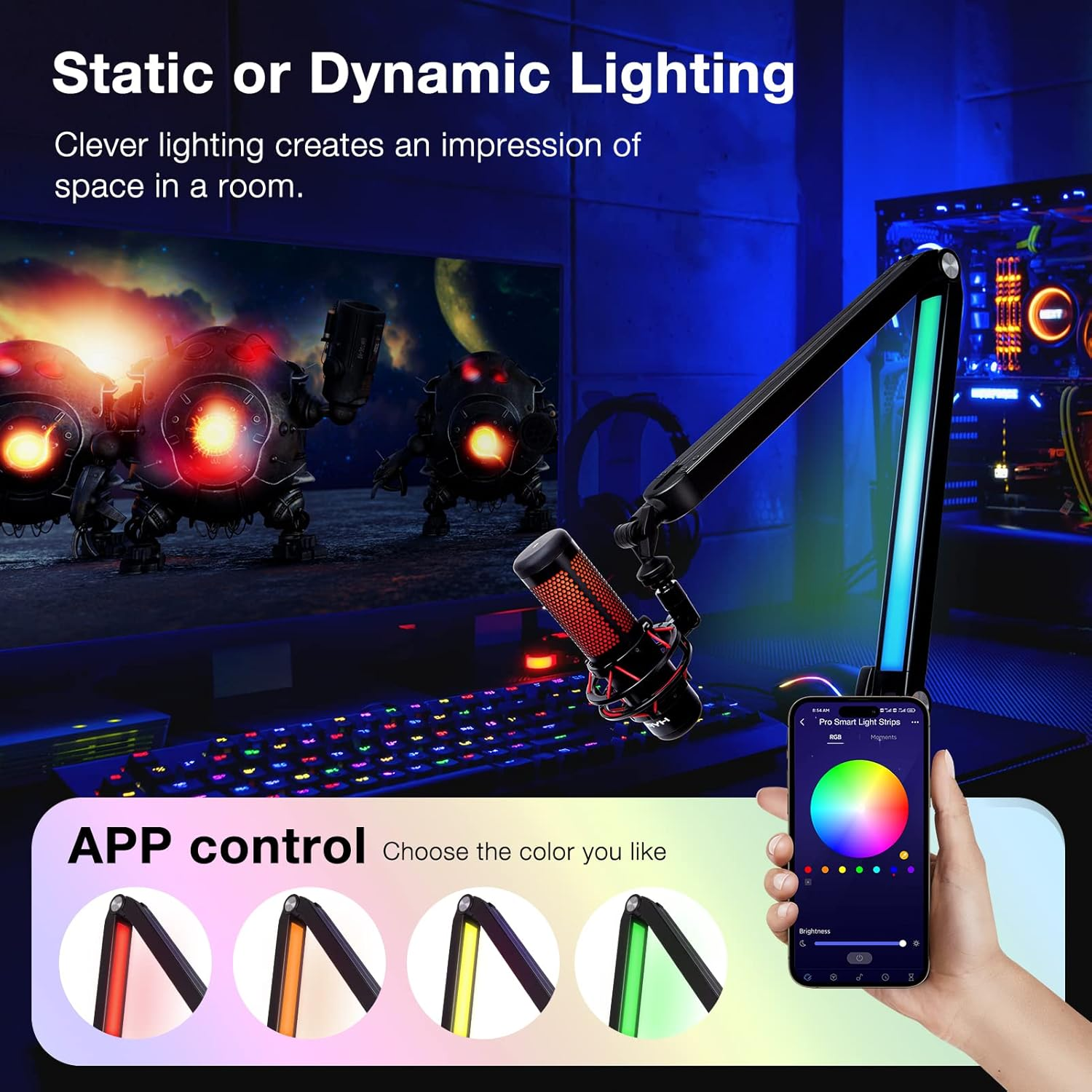 Boom SM7B Arm with RGB Light - Mic Arm for HyperX QuadCast Boom SM7B Arm with RGB Light - Mic Arm for HyperX QuadCast